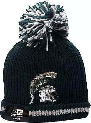 Michigan State Spartans Cuffed Pom Knit Hat Sequin Frost Logo Block 12326 • $29.99