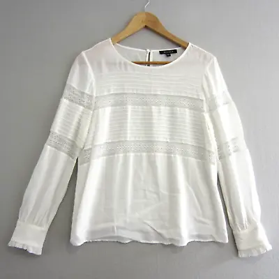 Basque Womens Top Size 12P Petite White Blouse Shirt Lace Boho Long Sleeve • $17.95