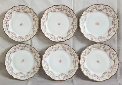 6 ANTIQUE MORITZ ZDEKAUER M.Z. AUSTRIA 7.75” Cake Plates PINK YELLOW ROSES SWAG • $32