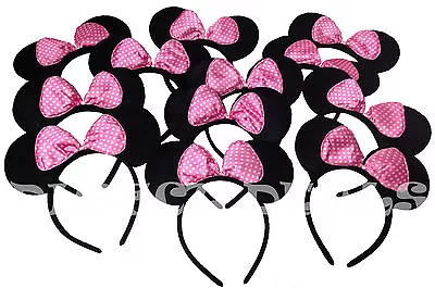 20 Minnie Mouse Ears Headbands Pink Polka Dot Bows Party Favors Birthday Mickey • $19.99