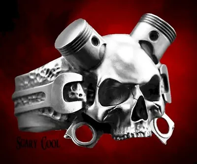 New Skull Motor Piston Tool Mens Silver Mens Ring  • $10.95