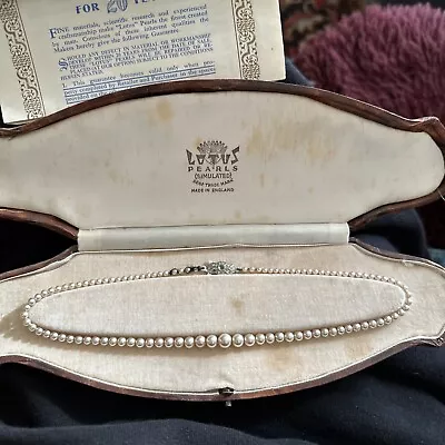 Vintage Lotus Simulated Pearl Necklace Original Box • £24