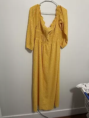 Hm Divided Women’s Yellow Floral Long Sleeve Milkmaid Off Shoulder Maxi Dress XL • $5.06