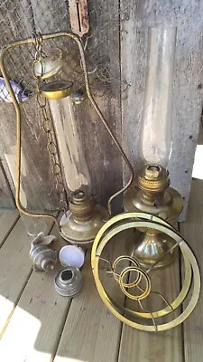 Two Vintage Aladdin Brass Lamps With Chimney & Spare Parts • $325