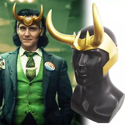 Loki Crown With Horns Mask Headgear Supervillain Gold Helmet Cosplay Party Props • £27.39