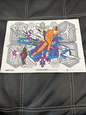 Vintage Doodle Art Coloring Poster Winter Sports Colored 1974 RARE 15x11 • $36.44