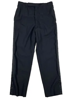 Men's Retro Vintage Black Tuxedo Pants Satin Waistband & Stripe 32 Regular • $25