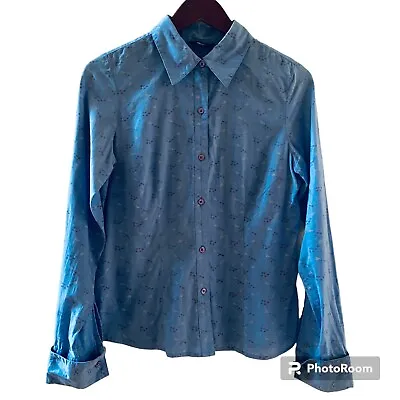 Shirt Women Size M Blue Button Front Long Sleeve Cuff Link Buttons Mossimo  • $7.53