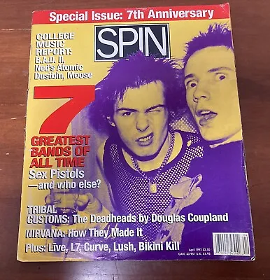 Vintage SPIN Magazine April 1992 SEX PISTOLS Cover 7 Greatest Bands Of All Time • $6.99