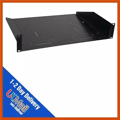 2U 19  Inch Rack Fixed Shelf 370mm Black | Deep Network Cabinet Shelf • £24.99