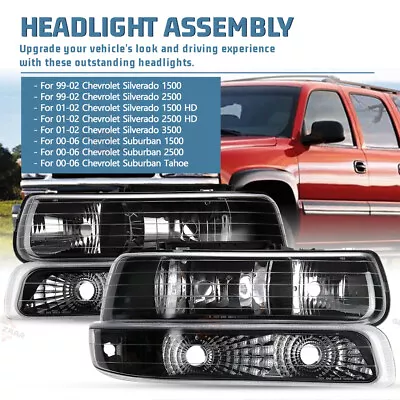 Clear Headlights W/ Bumper Light For 99-02 Chevy Silverado 00-06 Tahoe Suburban • $59.99