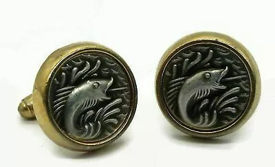 Vintage Anson Signed Fish Cufflinks Two Tone Marine Fishing Men's Cuff Links • $36.98