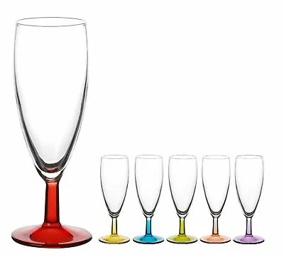 Tall 6x 16cl Champagne Flutes Coloured Glasses Stem Wedding Dinner Party 155ml • £16.99