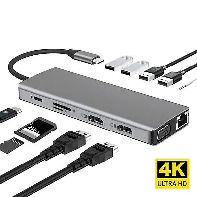 $62.52 • Buy Jack Rj45 Ethernet USB Type-C Hub Docking Station 4K Dual HDMI For Laptop PC