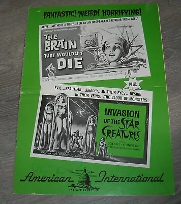 BRAIN THAT WOULDN'T DIE & INVASION Of The STAR CREATURES PROMO MOVIE PRESSBOOK • $15.50