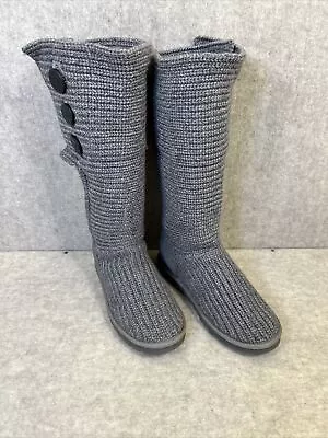 UGG BOOTS #5819 Gray 3 Button Knit Cardy Women's 8 Fold Over EUC • $34.99