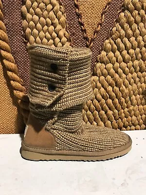 UGG Boots 5819 Oatmeal Knit Tall Size 7 Tan Cardy Knit 15  Tall • $34.99