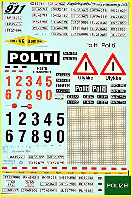£16.30 • Buy Political Denmark Police Cars Of The World For Older Types From Cars 1:43 Decal