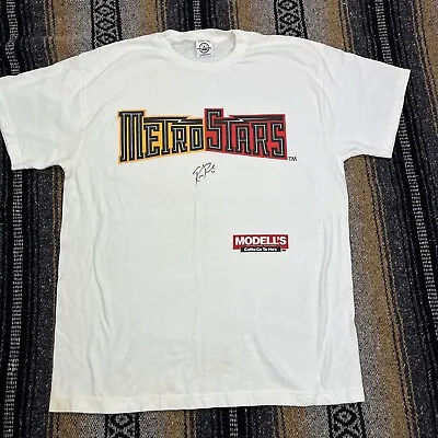 Vintage Metrostars Modells White T Shirt Size Large New York Soccer SIGNED • $11.99