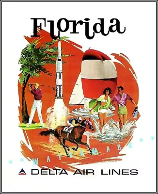 Florida 1970 Vintage Poster Print Retro Travel Airlines Golf Horse Racing Beach • $19.40