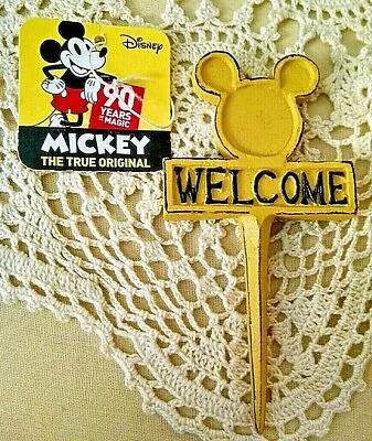 Mickey Mouse Sign Flower Pot Plant Spike Mini Welcome New Nwt 90th Anniv Yellow. • $6.99