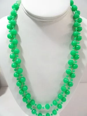 Long Plastic Green Multifaceted Necklace Vintage • $15