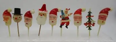 Vtg Lot Of 9 Santa Head Christmas Snowman Cupcake Picks Cake Topper Spun Cotton • $16.90