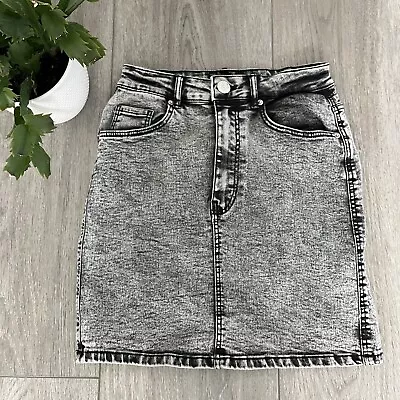 Zara Girl Black Acid Washed Jean Skirt Size 5/6? Tag Missing Stretch School • $9.95