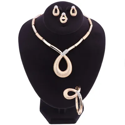  Women Jewelry Set African Dubai Gold Plated Necklace Bracelet Earrings Ring • $13.59