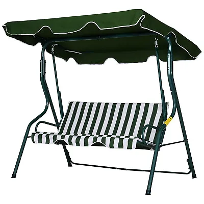 Outsunny 3-person Garden Swing Chair W/ Adjustable Canopy Green Stripes • £71.99