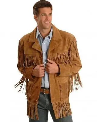 Men Native American Cowboy Leather Jacket Fringe Suede Jacket - Western Jacket • $39.99