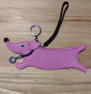 Braun Buffel Women's Genuine Leather Dachshund Dog Coin Purse Keyring Pink • £48