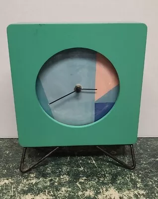 Vintage Retro Turquoise Desk Clock Metal Feet Quartz Ikea Works Rare • £38.01