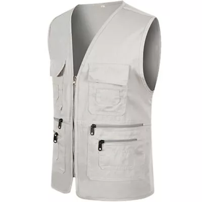 Mens Multi Pockets Utility Vest Fishing Travelling Waistcoat Hiking Gilet Coat↑ • £13.51