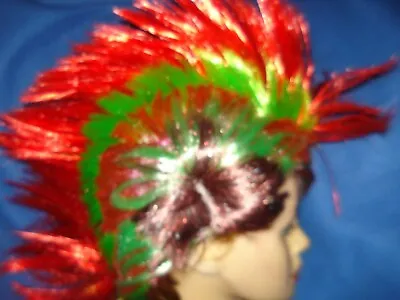 Multi Color Mohawk Spiked Costume Wig /Hat - Punk Rocker - Lights - Red Green+ • $12.95