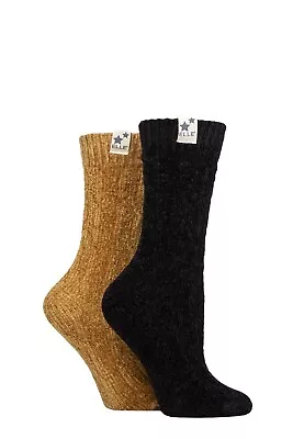 Ladies Walking Boot Socks Cable Knit Soft Chenille In Multipack Of 2 Pairs- Elle • £9.99