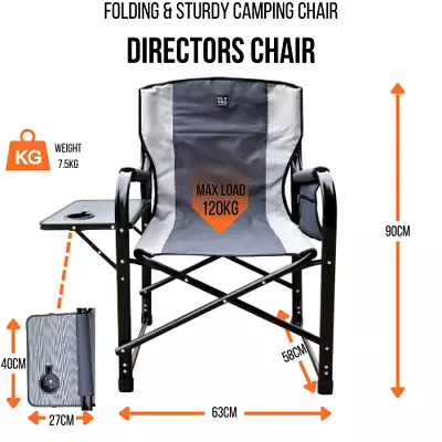 Directors Chair Folding Camp Chairs For Adults With Side Table - OLPRO • £44