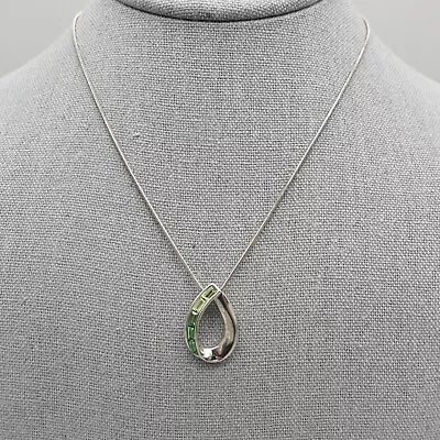 Lia Sophia Necklace Green Crystal Teardrop Pendant Silver Tone Snake Chain 16  • $7.99