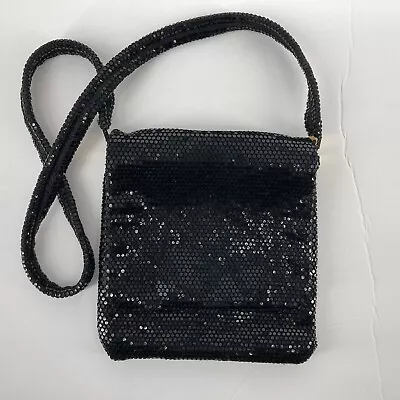 Vintage Black Mesh Shiny/Sparkle Evening Handbag Purse Small Flap Closure W/Snap • $14