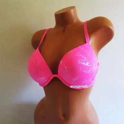 PINK Victoria Secret Super Push Up Bra 34DD 36D 36DD Hot Pink +2 Cups • $34.95