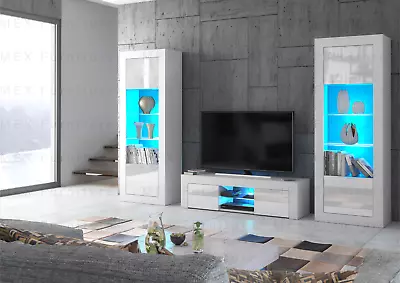 Living Room Set Matt Body & Gloss Doors TV Unit Display Cabinet With Free LED • £169.90