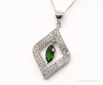 Vintage Lab Emerald Cubic Zirconia Sterling Silver Necklace • $75