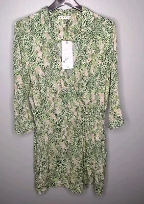 Cabi #280 Tropical Leaf Print 3/4 Sleeve V-Neck Wrap Dress  Medium Green H • $11.98