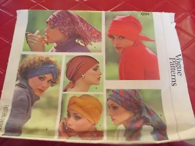 Vintage UNCUT Vogue SIX STYLES Of HEAD SCARF HATS  Sewing PATTERN-#1294 - 1970's • $9.99