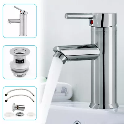£14.29 • Buy Bathroom Single Lever Basin Mono Mixer Tap With Waste Unit Chrome Brass UK
