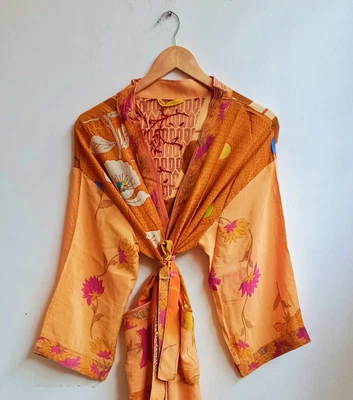 $57.37 • Buy Indian Orange Silk Kimonos Bath Robes Women's Clothing Silk Kimonos Robes AU