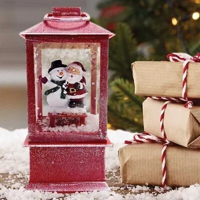 Christmas Lantern Ornament Decoration LED Snow Scene Musical Home Xmas 19cm • £10.99