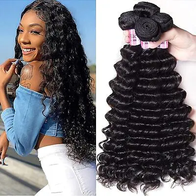 Mongolian Deep Curly Wave 3 Bundles 100% Virgin Human Extensions Weaves Wefts US • $58.80