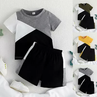 Toddler Baby Boys Summer T-Shirt Tops Shorts Tracksuit Outfit Set Kids Clothes • £7.99