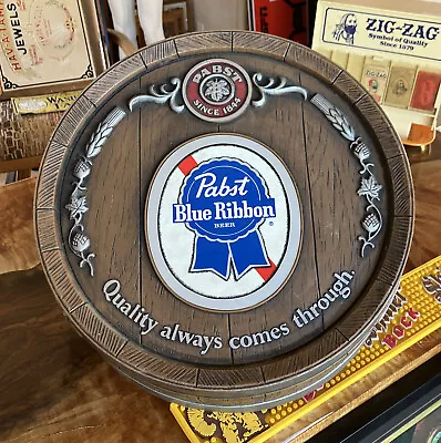 Pabst Blue Ribbon Faux Wood Barrel Sign Display 15”x15” • $50